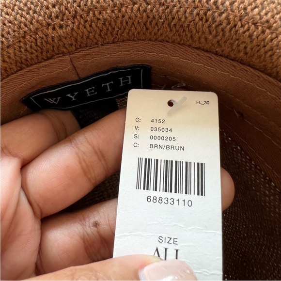 Anthropologie Wyeth Open Weave Brown Wide Brim Hat Textured Cowhide Band - Picture 7 of 11